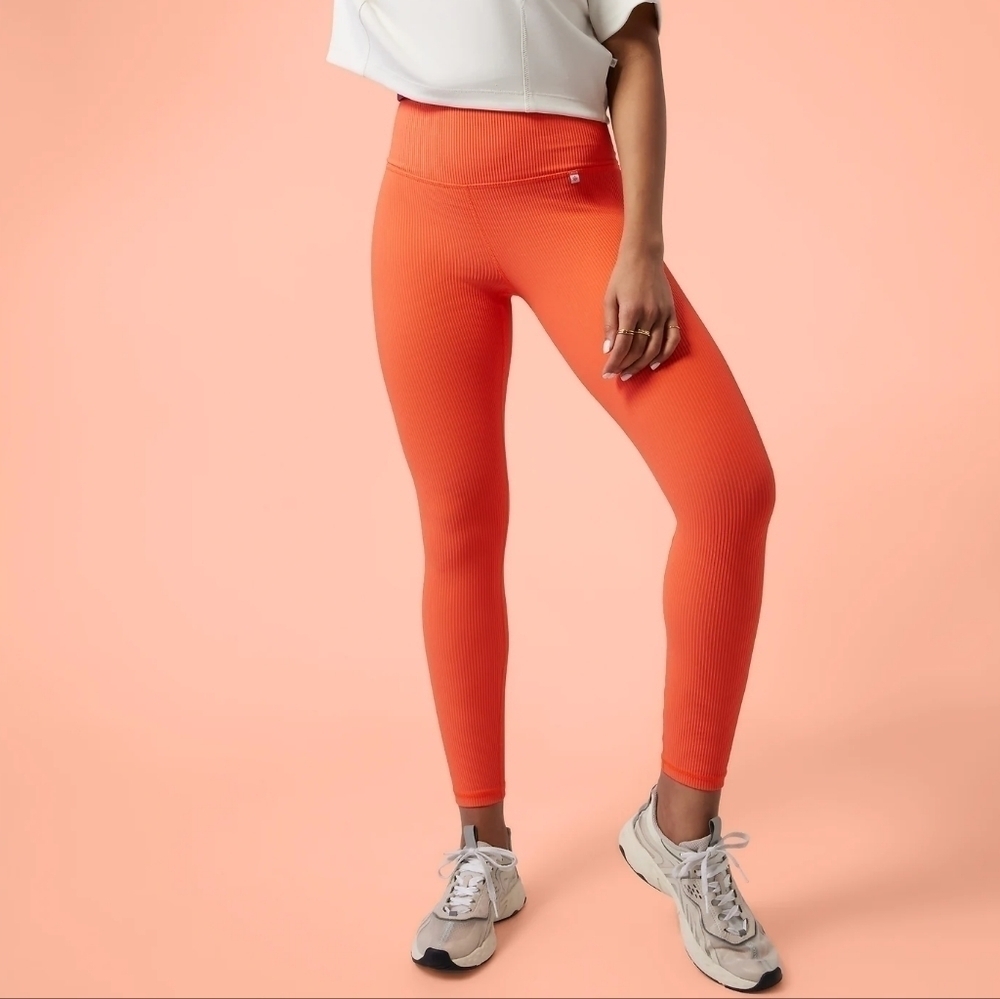 New Athleta x Alicia Keys Leggings Orange Ribbed Leggings Size Large Neon Tights